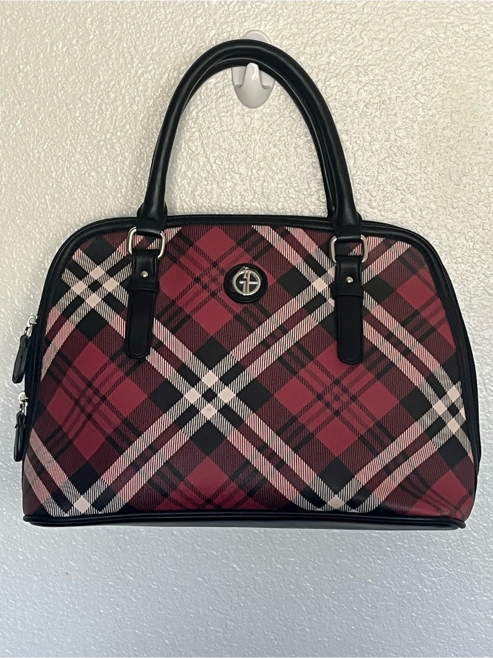 Giani Bernini Red Plaid Bag with Black Handles